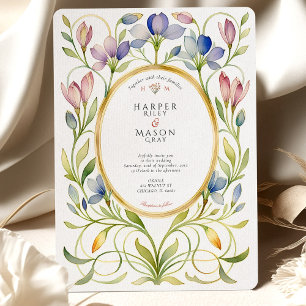 Invitación Elegante Art Nouveau Wildflower Boda de marcos dor