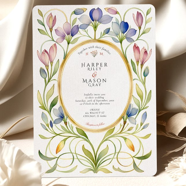 Invitación Elegante Art Nouveau Wildflower Boda de marcos dor (Subido por el creador)