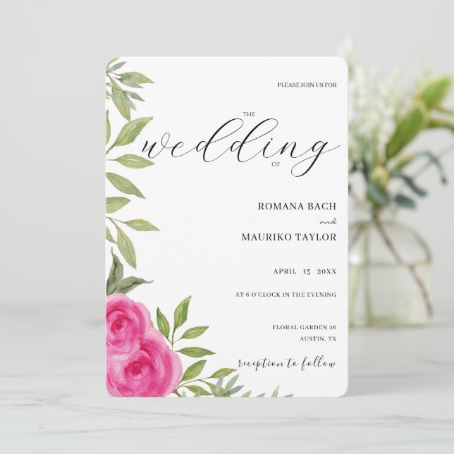 Invitación Elegante arte acuático de rosas rosas rosas (Anverso de pie)
