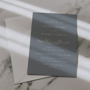 Invitación Elegante arte de línea de hoja azul polvoriento de