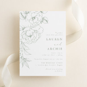 Invitación Elegante arte de línea floral de salvia para boda