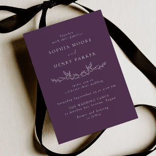 Invitación Elegante arte de línea moderna púrpura para boda 