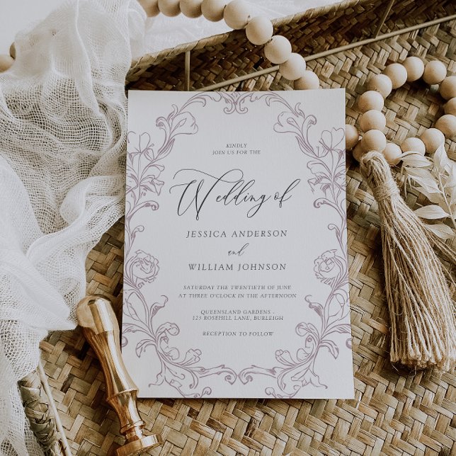 Invitación Elegante arte de línea rococó vintage boda (Subido por el creador)