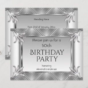 Invitación Elegante Arte Deco Cumpleaños Plata Cromo