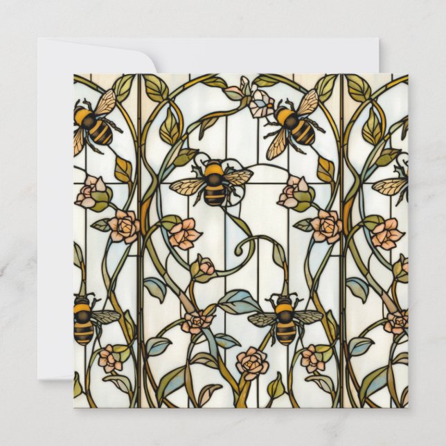 Invitación Elegante arte nuevo botánico  abeja vidrio emploma (Anverso)