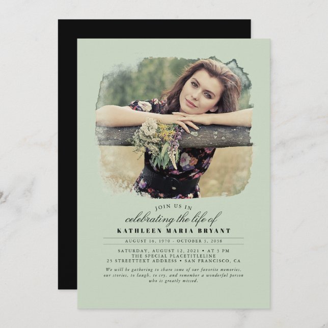 Invitación Elegante artista Celebración de la Vida Foto Funer (Anverso / Reverso)
