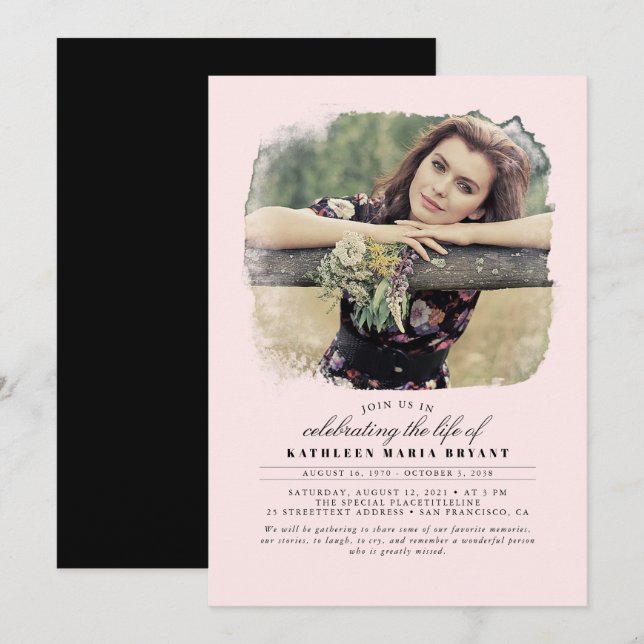 Invitación Elegante artista Celebración de la Vida Foto Funer (Anverso / Reverso)