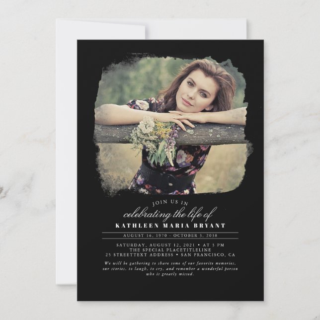 Invitación Elegante artista Celebración de la Vida Foto Funer (Anverso)