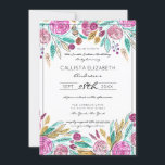 Invitación Elegante Artsy Verde azulado color de agua rosa fl<br><div class="desc">Esta moderna y elegante invitación dulce de dieciséis años es perfecta para el chica de moda. Tiene flores pintadas con una baya rosa, rosa rubí, verde verde azulado, amarillo dorado y negro dibujadas a mano y acuarela y hojas sobre un simple fondo blanco. Es un diseño de bonito, rústico, moderno...</div>
