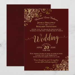 Invitación Elegante Auburn y Boda virtual Gold en vivo