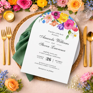 Invitación Elegante Audaz Floral Acuarela Colorida