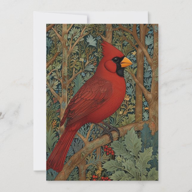 Invitación Elegante ave roja retro cardenal Art Nouveau (Anverso)