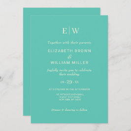 Invitación Elegante Awe Acuático Simple con Monograma Boda