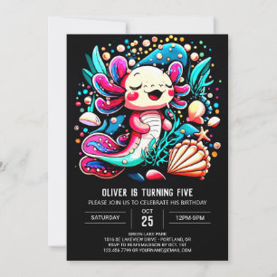 Invitación Elegante Axolotl Seashells Cumpleaños