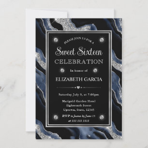 Invitación Elegante azul Agata con Holograma y Brillo de Plat