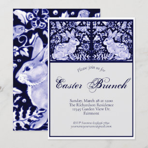 Invitación Elegante azul, blanco de brunch de brunch pájaros