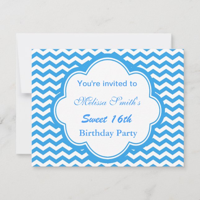 Invitación Elegante azul, chicas de chevron a la moda dulce 1 (Anverso)
