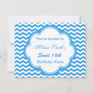 Invitación Elegante azul, chicas de chevron a la moda dulce 1