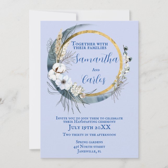 Invitación Elegante, azul claro y marino, manada lunar (Anverso)