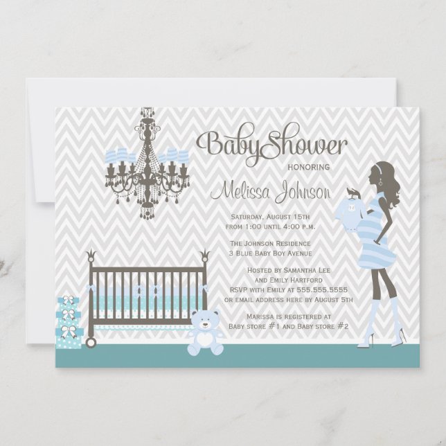 Invitación elegante azul de la ducha del bebé del (Anverso)