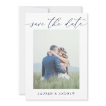 Elegante azul de la marina salva la foto de fecha