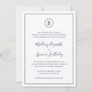 Invitación Elegante azul de la marina tradicional todo en un 
