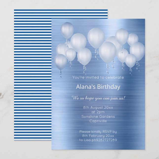 INVITACIÓN ELEGANTE AZUL DE NAVY AZUL EMPUJADO EL CUMPLEAÑOS  (Anverso / Reverso)