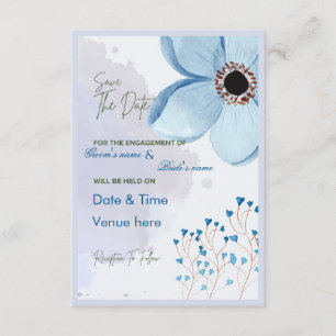 Invitación Elegante azul floral compromiso salva la fecha