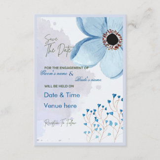 Invitación Elegante azul floral compromiso salva la fecha