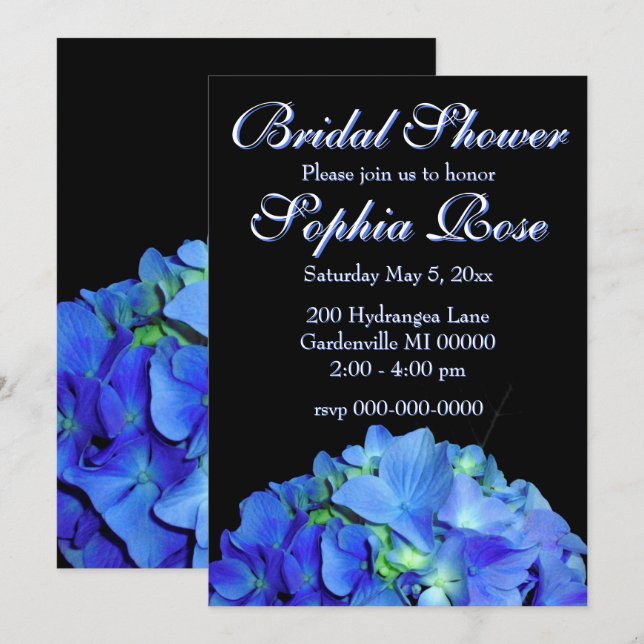 Invitación Elegante azul floral hidrangeas Bridal Shower (Anverso / Reverso)