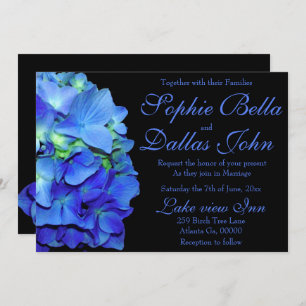 Invitación Elegante azul floral rosas azul hortensias azules