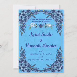 Invitación elegante azul floral Walimah