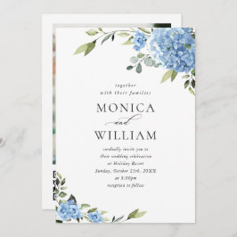 Invitación Elegante azul Hydrangea Boda floral código QR