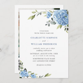 Invitación Elegante azul Hydrangea Boda floral código QR