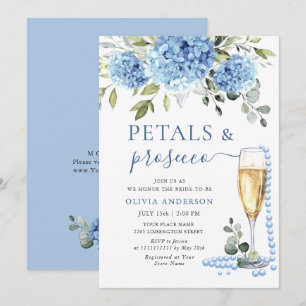 Invitación Elegante azul Hydrangea Floral PETALS & Prosecco