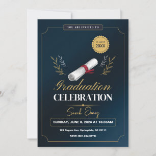 Invitación Elegante Azul Marino Blanco Moderno Lindo de Gradu