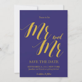Invitación Elegante azul marino boda gay reservar la fecha