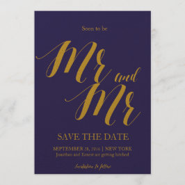 Invitación Elegante azul marino boda gay reservar la fecha