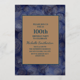 Invitación Elegante azul marino dorado cumpleaños 100