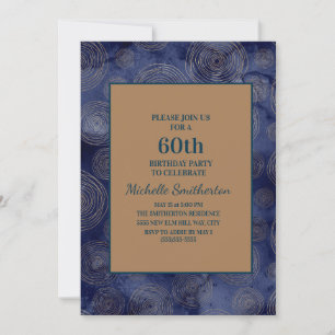 Invitación Elegante Azul Marino Dorado Cumpleaños 60
