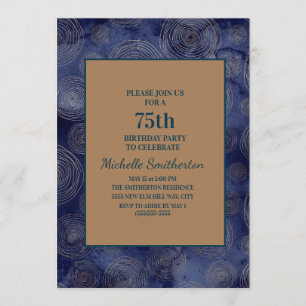 Invitación Elegante azul marino dorado cumpleaños 75
