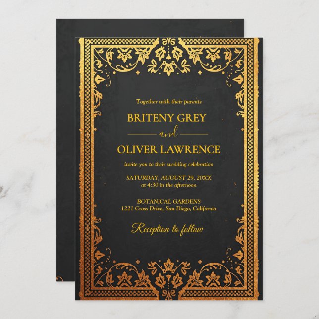 Invitación Elegante azul marino Gold Papel Picado deshuesado (Anverso / Reverso)