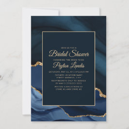 Invitación Elegante Azul Marino Mármol Dorado Despedida de So