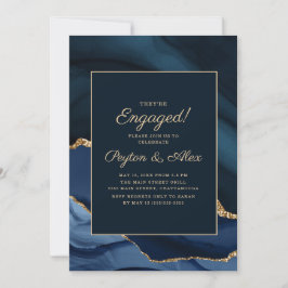 Invitación Elegante Azul Marino Mármol Dorado Fiesta de Compr