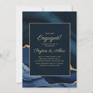 Invitación Elegante Azul Marino Mármol Dorado Fiesta de Compr