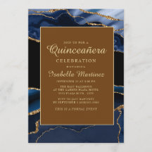 Elegante Azul Marino Mármol Oro Agata Quinceañera