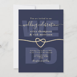 Invitación Elegante Azul Marino y Oro Nos Casamos