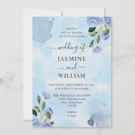 Invitación Elegante azul morado acuarela simple floral
