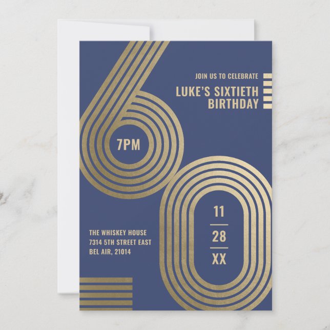 Invitación elegante azul para cumpleaños número 60 (Anverso)