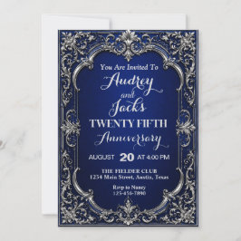 Invitación Elegante Azul Plata 25 Aniversario
